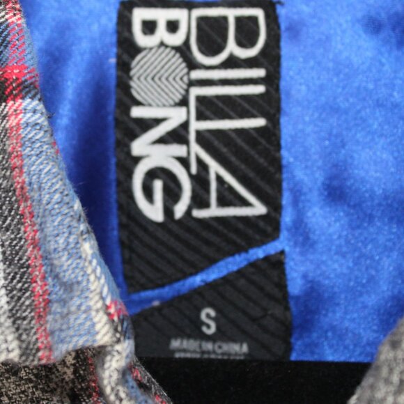 4 Billabong Grey Plaid Flannel Button-Up Shirt Men Size Small 100% Cotton - Picture 3 of 4